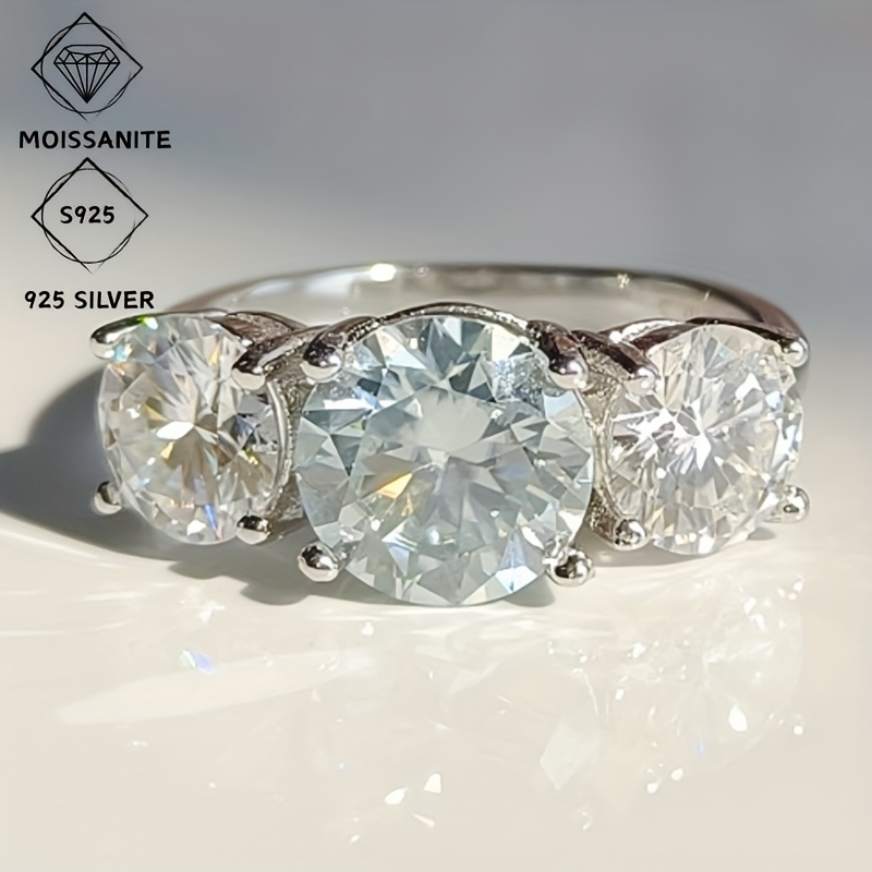 S925 Light Moissanite Women's Ring 4CT Round Cut Moissanite Ring